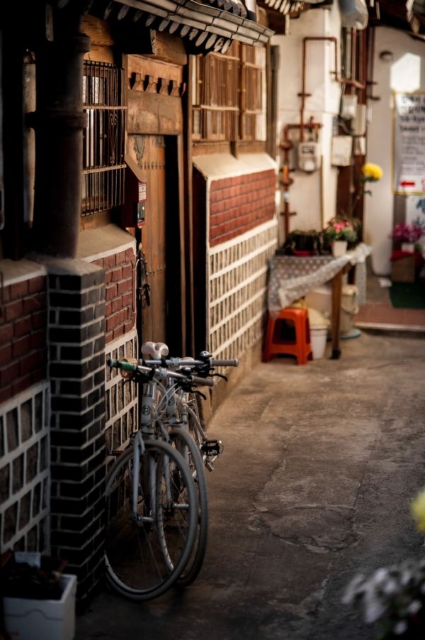 Traditional hanok houses along a quiet alley