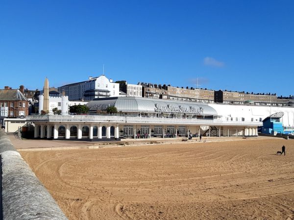 Oceanfront café with large windows facing the sea