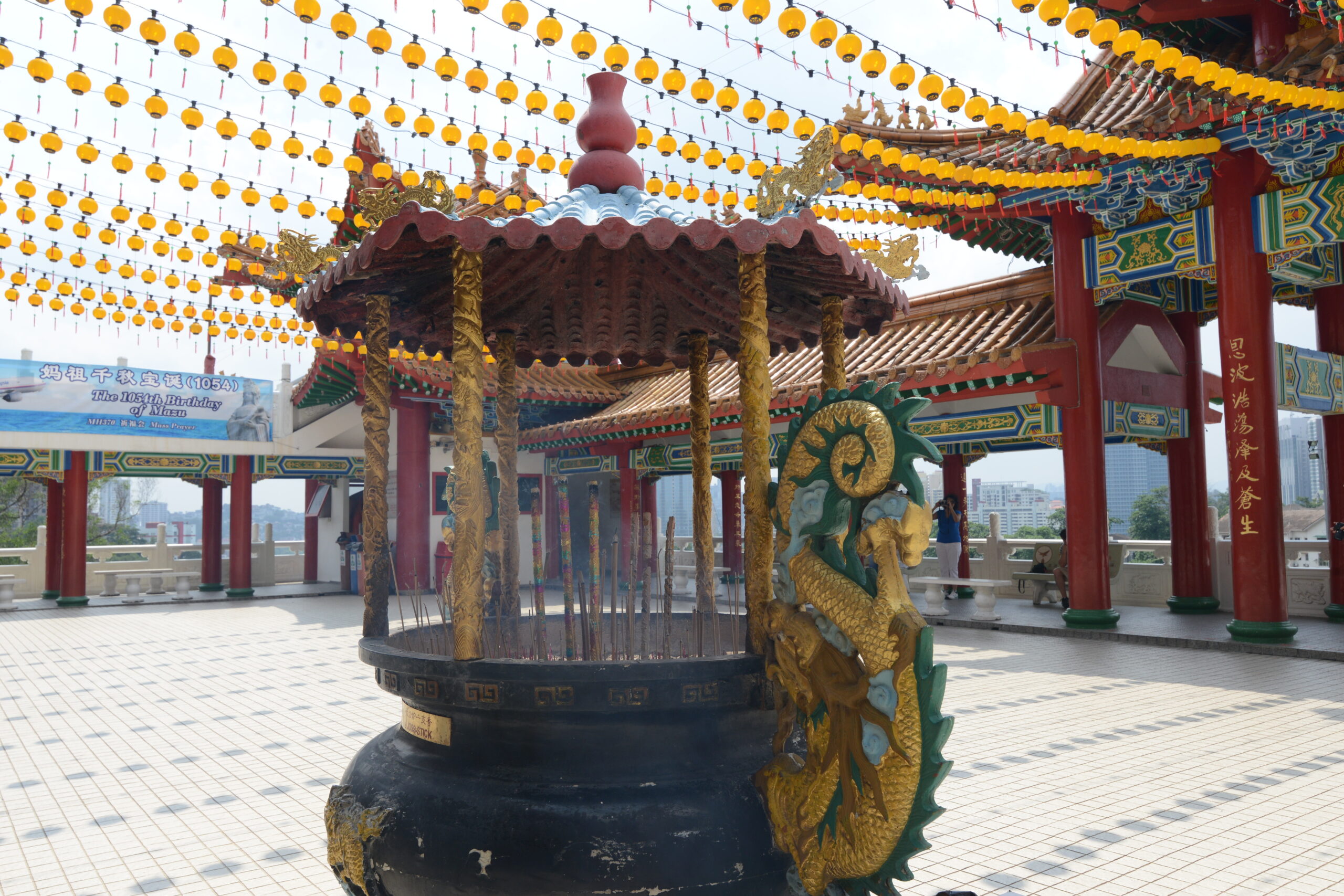 Quiet traditional shrine building with wooden pillars