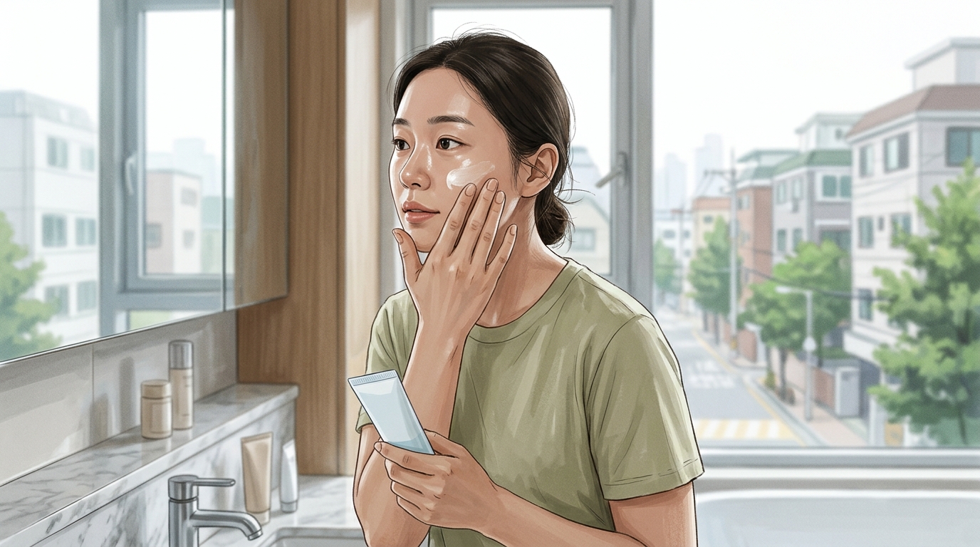 Person applying sunscreen to face before going outside